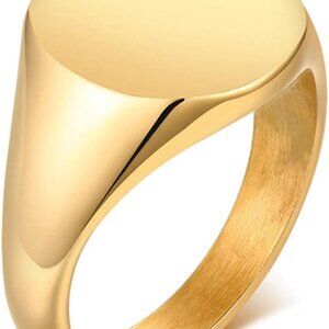 Stainless Steel Classical Simple Plain Round Signet Style Pinky Wedding Statemen